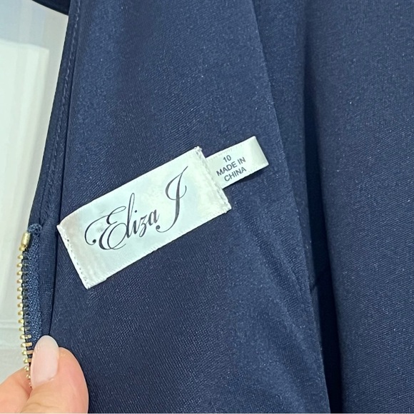 #127 ELIZA J FLORAL NAVY AND PINK TEA LENGTH DRESS 10 - Picture 4 of 6